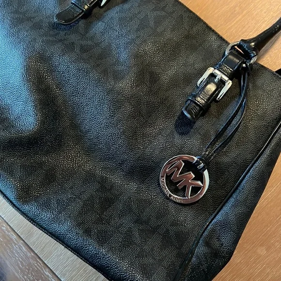Michael Kors purse. Black MK pattern. EUC - Picture 2 of 4